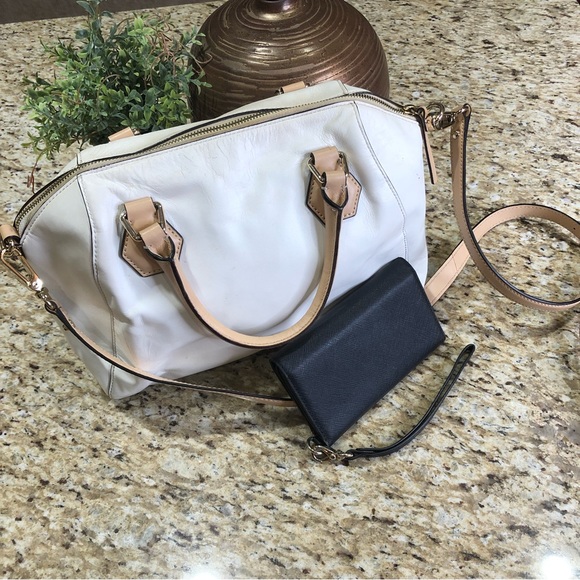 Kate Spade Off White Tan Pippa Parnell Street Leather Satchel Beige w/ Wallet - Picture 11 of 13
